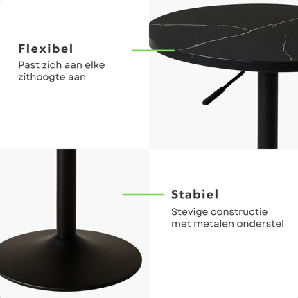 Cheqo® Luxe Bijzettafel Ovaal - Verstelbare Ovale Tafel - Marmer Look - Salontafel Draaibaar - MDF & Metaal - Zwart
