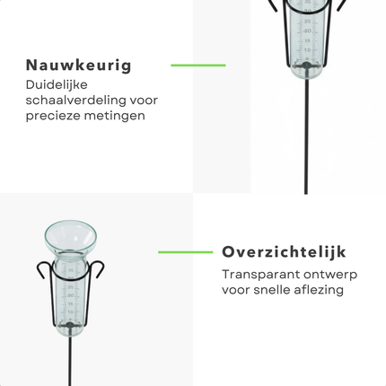 Cheqo® Regenmeter - Neerslagmeter - Pluviometer - Regenmeter Tuin - Regenmeter op Stok - Regenmeter met Stok - Regenmeter met Grondpen - Regenmeter met Houder - Regenmeter met Standaard - Regenmeter op Voet