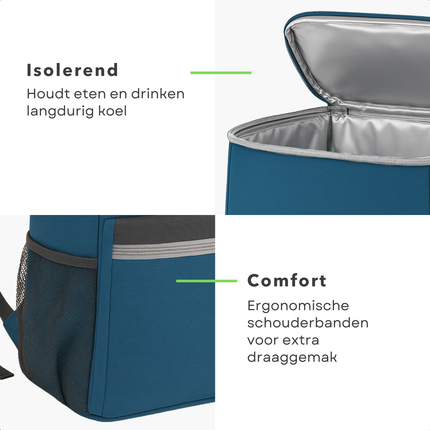 Cheqo® Koelrugtas 12L - Koelrugzak - Koeltas - Lunchtas - Picknicktas - Donkerblauw - Isolerende Rugzak voor Picknick - Compact en Waterdicht