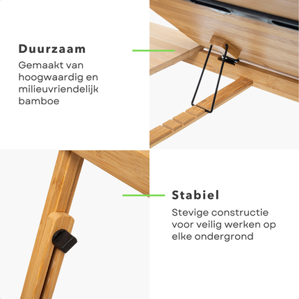 Cheqo® Bamboe Laptoptafel - Ontbijt op Bed - Bedtafel - Laptopstandaard - Laptop Tafel - Verstelbaar & Ergonomisch - Ideaal voor Bed & Bank - Opvouwbaar Design