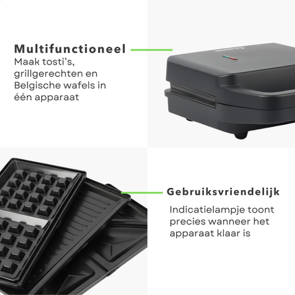 Cheqo® 3-in-1 Toaster – Verwisselbare Bakplaten – Tosti/Grill/Wafelijzer – Belgische Wafels – Tostiijzer - Wafelijzer - Grill - Wafel Ijzer - Tosti Ijzer - Wafels Maken - Tosti Grill - Grillplaat Tosti - Grill IJzer