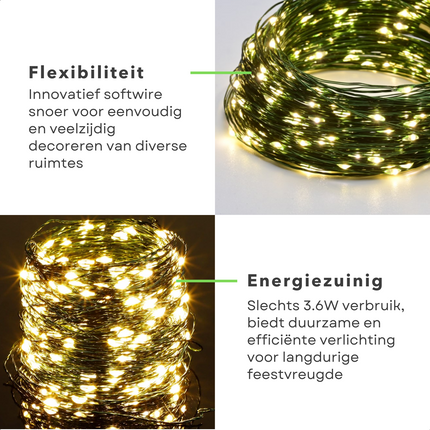 Cheqo® Kerstverlichting - Kerstboomverlichting - Kerstlampjes - Sfeerverlichting - LED Verlichting - Voor Binnen en Buiten - Tuinverlichting - Feestverlichting - Lichtsnoer - Soft Wire - 400 LED's - 12 Meter - Warm Wit Kerstboomverlichting