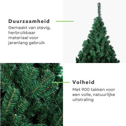 Cheqo® Kunstkerstboom 210 cm - 900 Takken - Kerstboom Met Standaard - Duurzame Materialen - Milieuvriendelijk Alternatief - Eenvoudig Op Te Zetten - Volle Uitstraling - Flexibele Takken - Stabiele Kerstboom - Herbruikbare Kerstboom