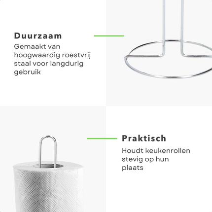 Cheqo® Keukenrolhouder RVS - Keukenpapierhouder - Rollenhouder - Vrijstaand Design - Modern Roestvrij Staal