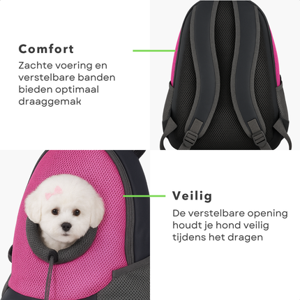 Cheqo® Honden Draagtas - Hongenrugzak - Draagzak Hond - Kleine Honden Rugzak - Dierentas - Ook voor Katten - Polyester - Roze