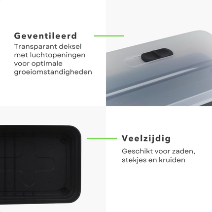 Cheqo® Kweekbak Antraciet Transparant - Kweekkast - Moestuinbak - Moestuin - Voor Binnen en Buiten - Met Deksel