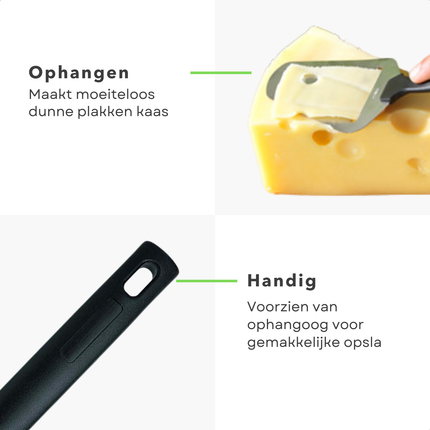 Cheqo® Kaasschaaf Zwart/RVS - Voor Jonge en Oude Kaas - Met Ophangoog - Roestvrij Staal