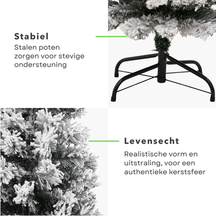 Cheqo® Kunstkerstboom Smal - Smalle Kerstboom - 150 cm - Met Sneeuw - PVC - Binnen/Buiten Gebruik