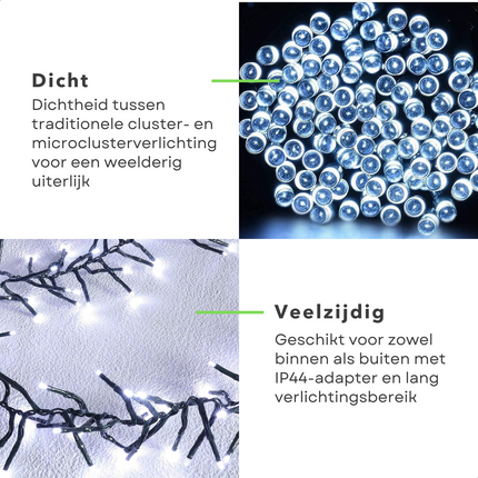 Maxi Cluster Kerstverlichting - 800 Led - 12M - Wit - Timer - Lichtfuncties - Geheugen - Buiten Kerst