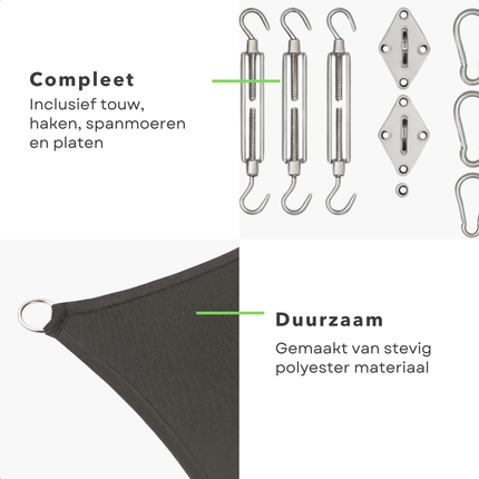 Cheqo® Schaduwdoek Driehoek - Schaduw Doek - Zonnescherm - Donkergrijs - UV-Beschermend - UPF 50+ - 100% Polyester - Zware Kwaliteit
