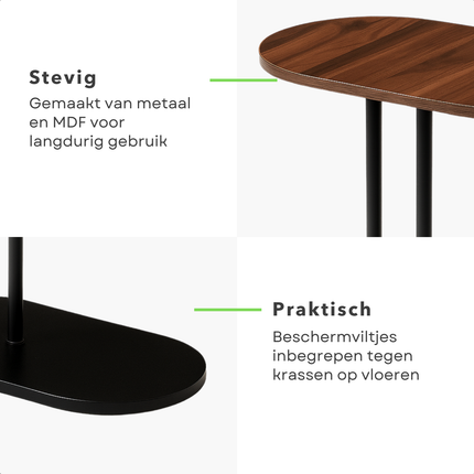 Cheqo® Moderne Bijzettafel - Salontafel Set - Bijzet Tafel Set - Laptoptafel - Banktafel - Nachtkastje - Bruin Metaal - Compacte Laptoptafel - MDF