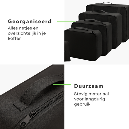 Cheqo® Packing Cubes - Koffer Organizer Set - Reisorganizers - Set Van 8 - Licht Van Gewicht - Polyester Materiaal - Schoenentas - Toilettas - Verschillende Maten Reistasjes - Bagage Organizers - Travel Cubes - Reis Accessoires