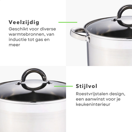 Cheqo® RVS Kookpan - 20 cm - 3.6 liter - Voor Alle Warmtebronnen - Met Glazen Deksel - Maataanduiding - Ergonomische Handvaten - Vaatwasserbestendig - Ook voor Inductie - Lange Levensduur Kookpannen