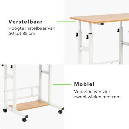 Cheqo® Verrijdbare Laptoptafel - Verrijdbaar Bureau - Computertafel - Laptop Standaard - Verstelbare Bedtafel - Banktafel - Bijzettafel - Laptop Tafel