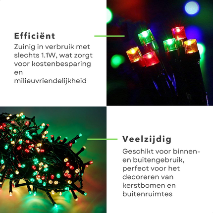 Cheqo® Kerstverlichting - Kerstboomverlichting - Kerstlampjes - Sfeerverlichting - LED Verlichting - Voor Binnen en Buiten - Tuinverlichting - Feestverlichting - Lichtsnoer - 80 LED's - 6M - Timer - Driekleurig - Geheugen - 8 Lichtfuncties Kerstboomverlichting