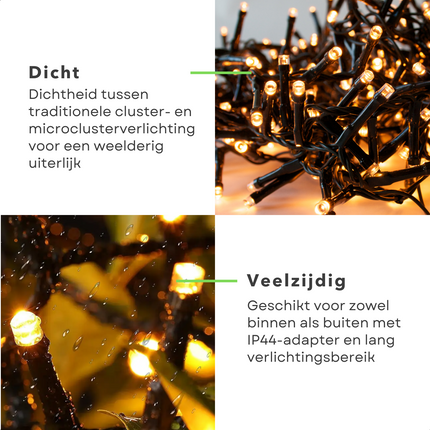 Cheqo® Kerstverlichting - Kerstboomverlichting - Kerstlampjes - 1000 LED - 15M - Voor Binnen en Buiten - Timer - Warm Wit - 8 Lichtfuncties - Lang Snoer - Clusterverlichting - Sfeerverlichting - Feestverlichting Kerstboomverlichting