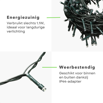 Cheqo® LED kerstverlichting met energiezuinige en weerbestendige draad voor binnen en buiten gebruik.