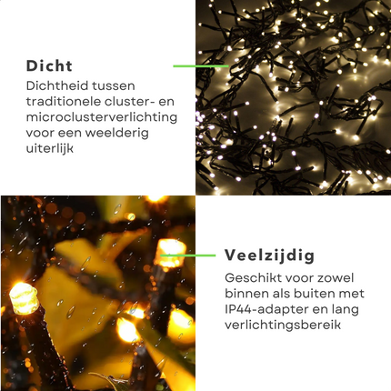 Cheqo® Kerstverlichting - Kerstboomverlichting - Kerstlampjes - 1000 LED - 15M - Voor Binnen en Buiten - Timer - Veelkleurig - 8 Lichtfuncties - Lang Snoer - Warm Wit - Clusterverlichting - Sfeerverlichting - Feestverlichting Kerstboomverlichting