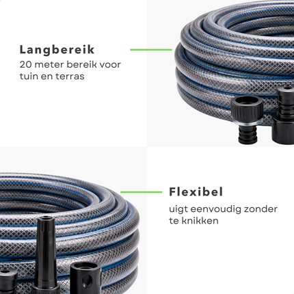 Cheqo® Tuinslang - Tuinslang Set - Tuinslang met Koppelingen - Tuinslang met Aansluitingen - Grijze Tuinslang - Transparante Tuinslang