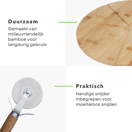 Cheqo® Bamboe Pizzaplank Met Snijder - Serveerplank - Pizza Plank  - Luxe Pizzabord - Serveerschaal - Tapasplank - Hapjes - Duurzaam en Stijlvol