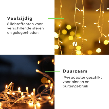 Cheqo® Ijspegel Lichtgordijn voor Buiten en Binnen - Licht Gordijn - Kerstverlichting - Kerstlampjes - Kerstboomverlichting - 600 cm - Warm Wit LED - Met Afstandsbediening - Waterdicht