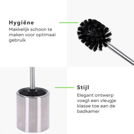 Cheqo® Roestvrijstalen Toiletborstel Met Houder - Stijlvolle Badkamer WC Borstel - 35 cm Hoog - Duurzaam RVS - Elegante Toiletborstelhouder - Toilet Borstel Houder