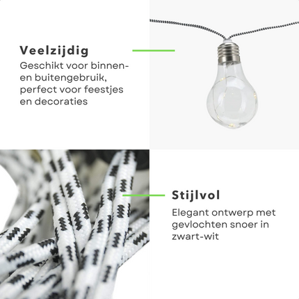 Cheqo® Warm Witte LED Tuinfeestverlichting - Lichtslinger - Lichtsnoer - Tuinverlichting - 450cm Buitenverlichting met Gevlochten Snoer - Feestverlichting