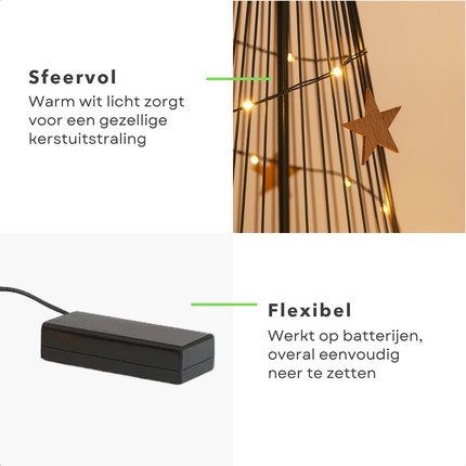 Cheqo® LED Kerstdecoratie - Kegelvormige Kerstverlichting - Warm Witte Led's - Geschikt voor Binnen en Buiten - Moderne Kerstverlichting op Batterijen - Kerstboom LED - Kerstfiguur - Energiezuinige Kerstverlichting