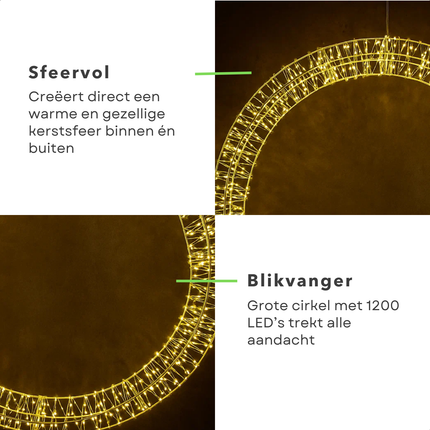 Cheqo® Kerstkrans Kerstverlichting - Warm Witte LED Krans - Kerstfiguur - IP44-Stekker - Timerfunctie Verlichting - Raamdecoratie Kerst - Tuinverlichting Cirkel - 1200 LED-Lampjes - Deurkrans - Kerstdecoratie Buiten