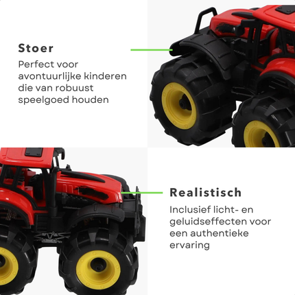 Cheqo® Speelgoedtractor - Speelgoed Tractor - Rood/Zwart - 15 cm - Licht en Geluid - Kunststof