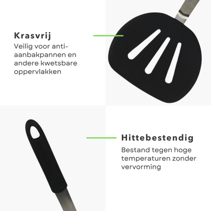 Cheqo® Spatel 30 cm - Hittebestendig RVS/Siliconen - Zwart Keukengerei