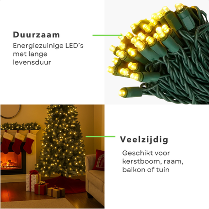 Cheqo® Kerstverlichting Buiten - Kerstboomverlichting Binnen - 80 Led Lampjes - Warm Wit Licht - Led Lichtsnoer - 6 Meter Lengte - IP44 Waterdicht - Groen Snoer - Energiezuinig - Kerstlampjes - Kerstdecoratie