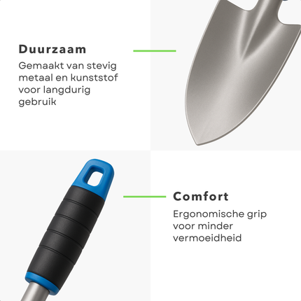 Cheqo® Tuingereedschap Set - Tuingereedschapset - 8-Delig - Tuinset - Tuin Set - Metaal en Kunststof - Schep - Hark - Voegms - Tuinklauw