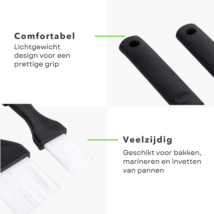 Cheqo® Bakkwast Set - Keukenkwast - Bakborstel - Marinade Kwast - BBQ Kwast - Zwart/Wit - Hittebestendig - Siliconen - Voor Bakken