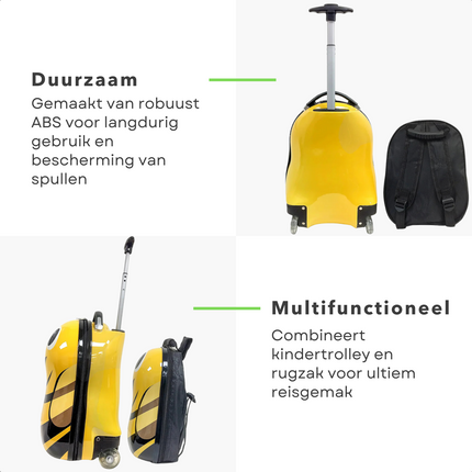 Cheqo® Kinderkoffer en Rugzak Set - Koffer voor Kinderen - Reiskoffer - Trolley met Bijpassende Reiskoffer - Handbagage Vriendelijk - Bij