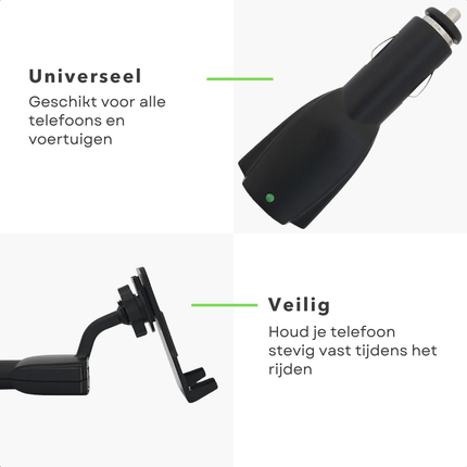 Cheqo® Telefoonhouder Auto - Telefoon Houder - Auto Oplader - Draaibare USB Oplader - Universeel - Veilig Navigeren - Kunststof