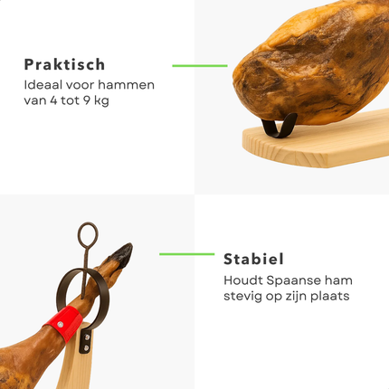 Cheqo® Spaanse Hamhouder - Geschikt voor 4 tot 9 KG - Grenen Hout en Metaal - Spaanse Ham Accessoires - Serrano Hamhouder - Hamhouder voor Keuken - Hamhouder voor Vlees - Hamhouder voor Paleta Curada