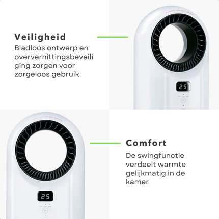Cheqo® Bladloze Ventilatorkachel - Elektrische Kachel - Keramische Kachel - Ventilatorkachel - Verwarmings- En Ventilatormodi - Afstandsbediening - Heater - Verwarming - Kachel - Ventilator Kachel - Verwarmer