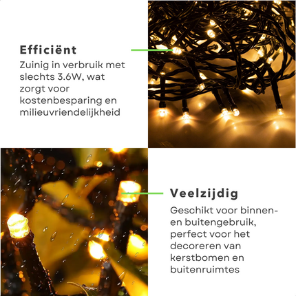 Cheqo® Kerstverlichting - Kerstboomverlichting - Kerstlampjes - Sfeerverlichting - LED Verlichting - Voor Binnen en Buiten - Tuinverlichting - Feestverlichting - 240 LED - 18M - Extra Warm Wit - Timer - 8 Lichtfuncties - Geheugen Kerstboomverlichting