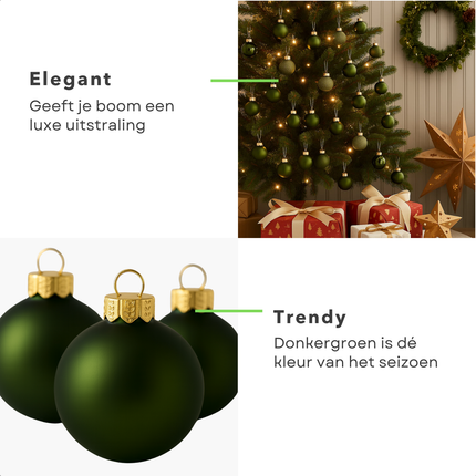 Cheqo® Donkergroene Glazen Kerstballen - Kerstboomversiering Donkergroen - Glans En Mat - Glazen Kerstballen Set - Glitter Kerstballen - Kerstballen Set - Kerstbal Set Van 42 Stuks
