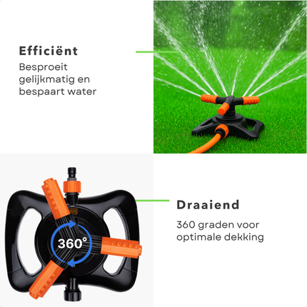 Cheqo® 3-Armige Wervelende Tuinsproeier – Zwenksproeier met 360 Graden Bewatering – Gazonsproeier met Tuinslangaansluiting – Waterstroom Aanpasbaar – Brede Spray & Smalle Straal