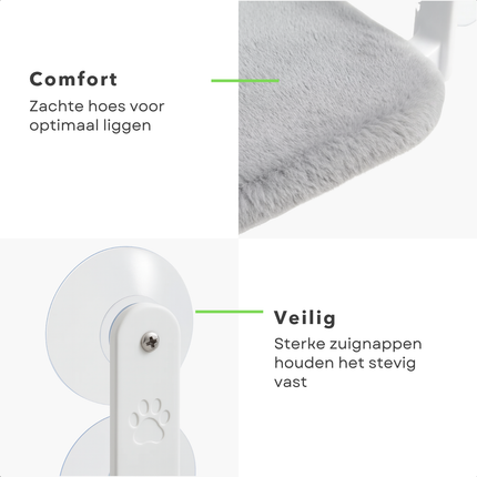 Cheqo® Kattenhangmat Raam - Kattenbed Raam - Sterke Zuignappen - Raamzitje Voor Katten - Kattenligplek Zonder Boren - Geschikt Voor Katten Tot 6 Kg - Afneembare Hoes - Ademende Mesh - Stabiel En Stevig Ontwerp