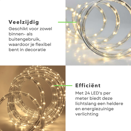 Cheqo® Flexibele LED Lichtslang - 9 Meter - Buitenverlichting - Feestverlichting - Voor Binnen en Buiten - LED Verlichting - 24 LED's - Aansluitsnoer 150 cm - Lange Levensduur - Sfeerverlichting Lichtsnoer