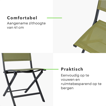 Cheqo® Vouwstoel - Klapstoel - Opvouwbare Stoel - Inklapbare Stoel - Campingstoel - Kampeerstoel - Strandstoel - Festival Stoel - Tuinstoel Opvouwbaar - Tuinstoel Inklapbaar - Groene Vouwstoel