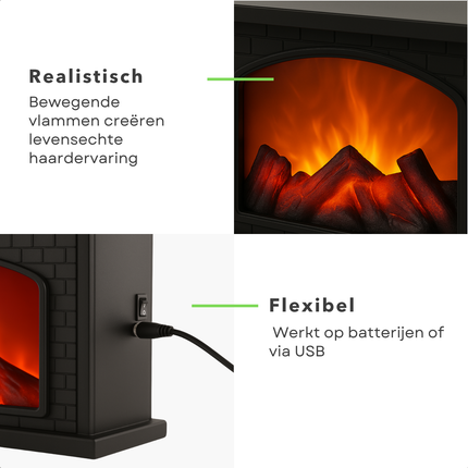 Cheqo® LED Sfeerhaard - Decoratieve LED Openhaard - LED Haard Elektrisch - Kunststof - USB