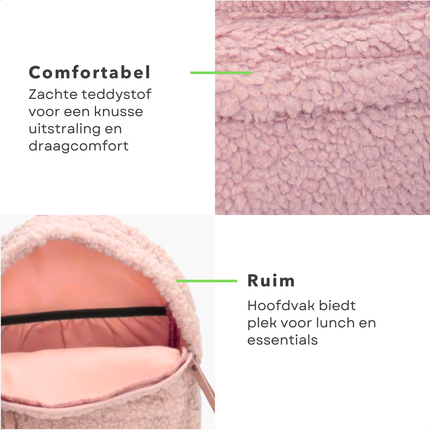Cheqo® Luxe Kinderrugzak - Rugzak voor Kinderen - Rugtas voor Meisjes - Schooltas - Zachte Teddystof - Verstelbare Schouderbanden - Roze
