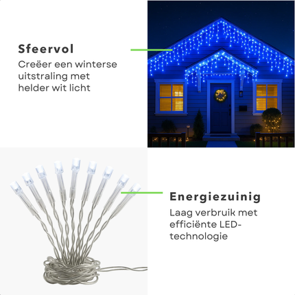 Cheqo® Ijspegel Verlichting - Kerstverlichting Buiten - Lichtnet - Ijspegelverlichting 360 LED - Wit Licht - Koelwit - Transparant Snoer - 12 Meter Lengte - IP44 Adapter - Geschikt voor Buiten - met Timer - 8 Lichtfuncties met Geheugen