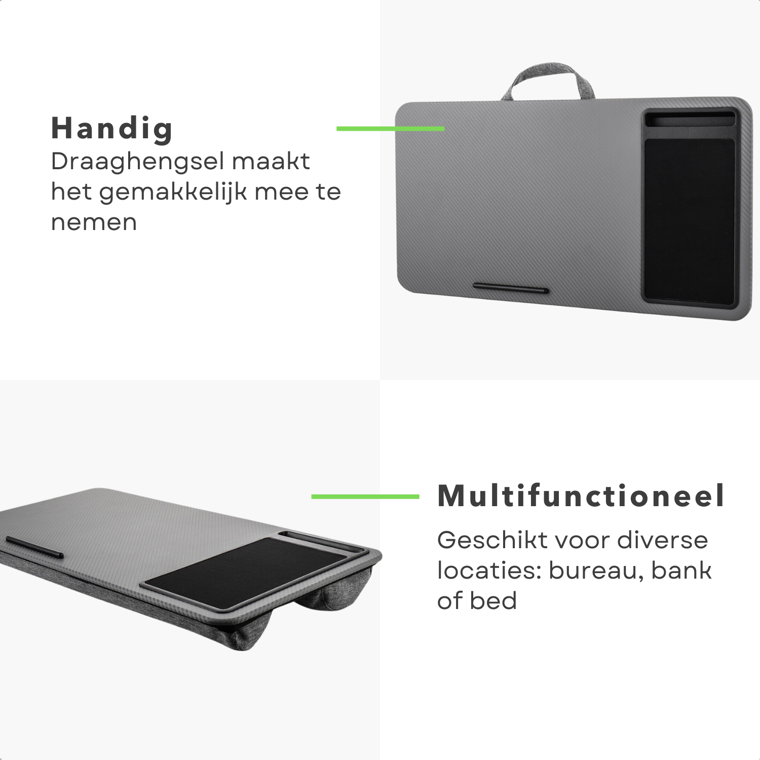 Draagbaar laptopbureau met XL-kussen | Werk comfortabel overal Draagbaar laptopbureau met XL-kussen | Werk comfortabel overal