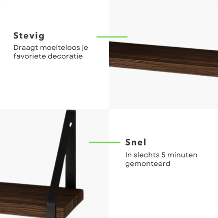 Cheqo® Zwevende Wandplank Set - Industrieel Zwevend Wandplank - Wandrek - Boekenplank - Boekenrek - Vintage Hout - Metalen Beugels - Muurdecoratie