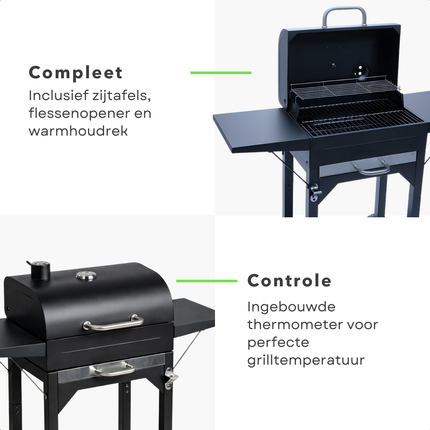 Cheqo® Houtskool Bbq - Barbecue Op Wielen - Houtskool Bbq Met Deksel - Bbq Trolley - Zwarte Houtskool Bbq - Houtskool Grill - Buiten Barbecue